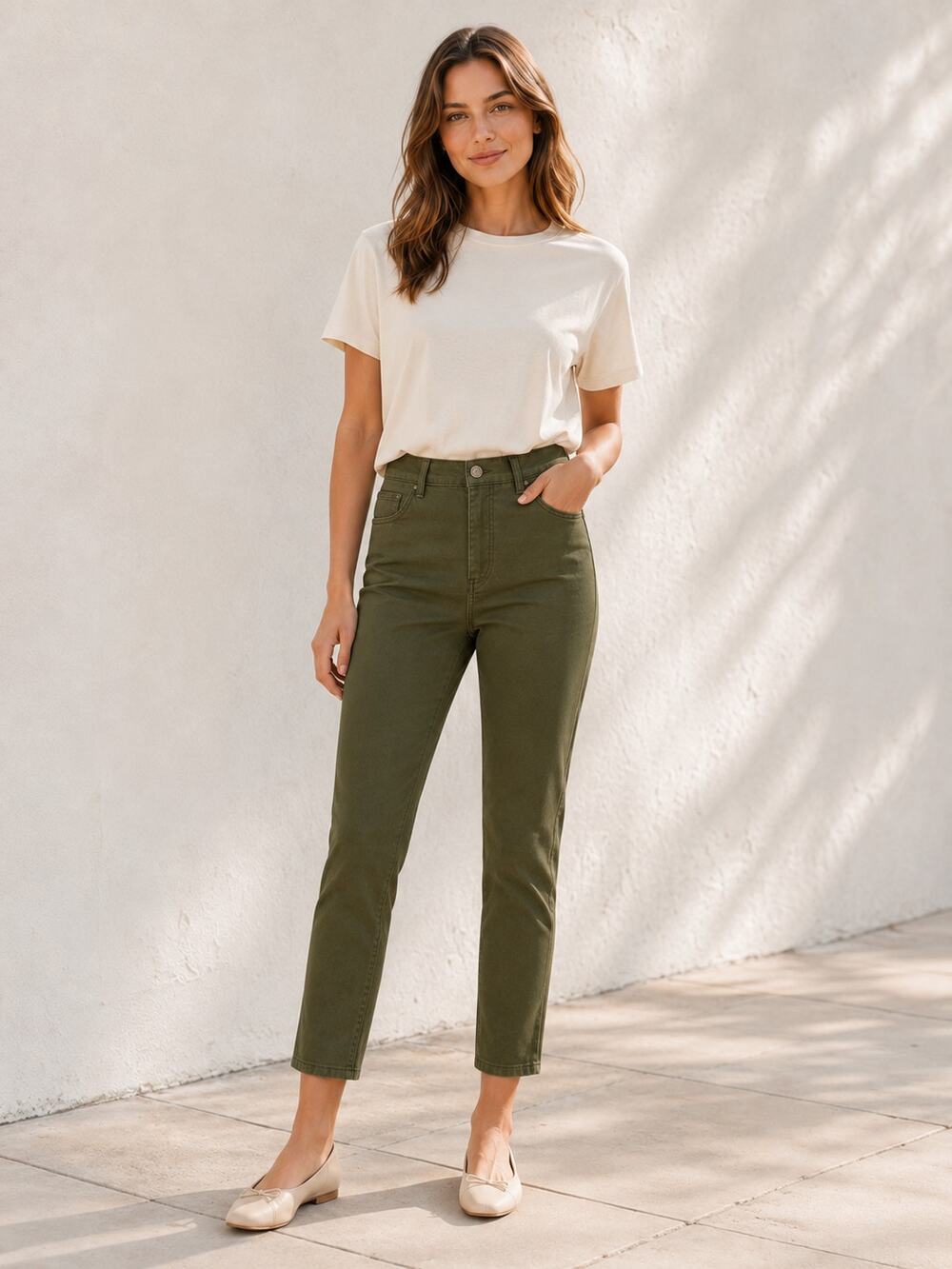 Loft Skinny Ankle Pants Olive Green Sateen Size 27 US4